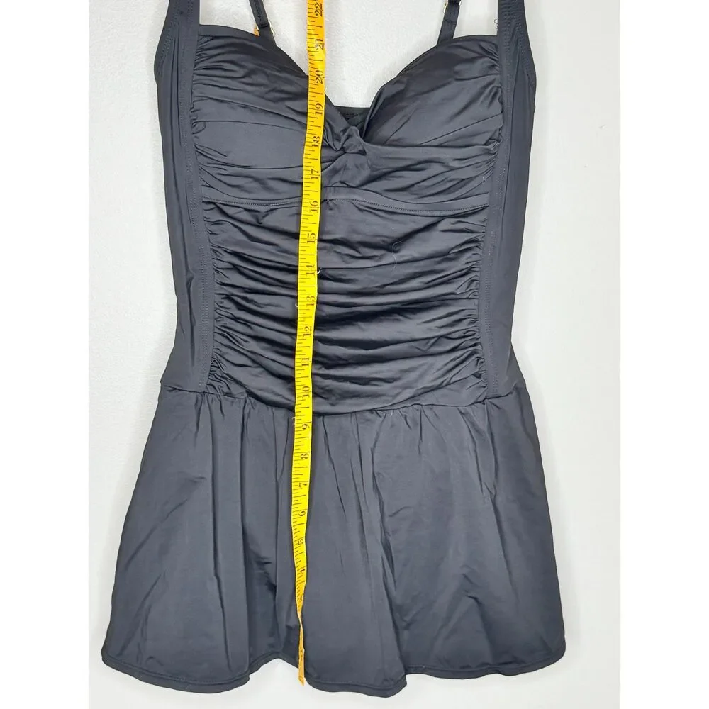 Rose Marie Reid Black Ruched Swim Dress One Piece Swimsuit Pinup‎ Skort Size M